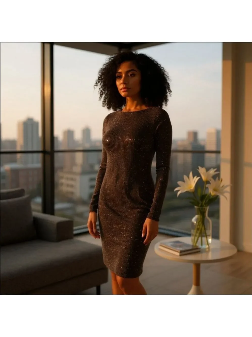Michael Kors Cowl Back Black Gold Long Sleeve Cocktail Mini Dress 0 X - 10 / 12